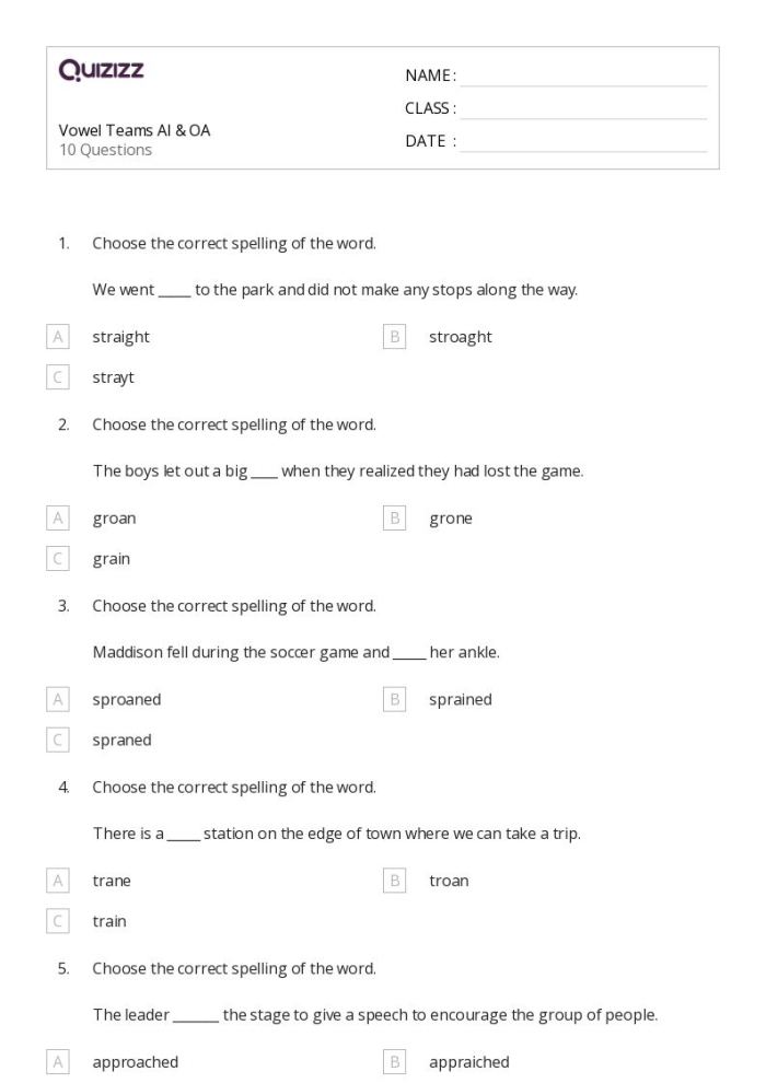 Vowel Teams Worksheet Five for Second Grade Literacy Practice Second grade vowel teams worksheet featuring fill-in-the-blank exercises and a wordsearch puzzle