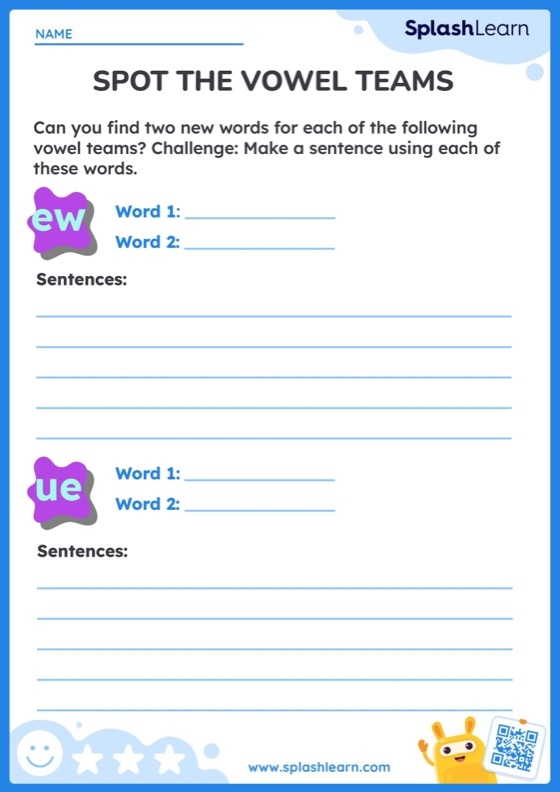 Vowel Teams Activity Sheet 6 for Grade 2 Literacy Skills Second grade vowel teams worksheet featuring fill-in-the-blank exercises and a wordsearch puzzle