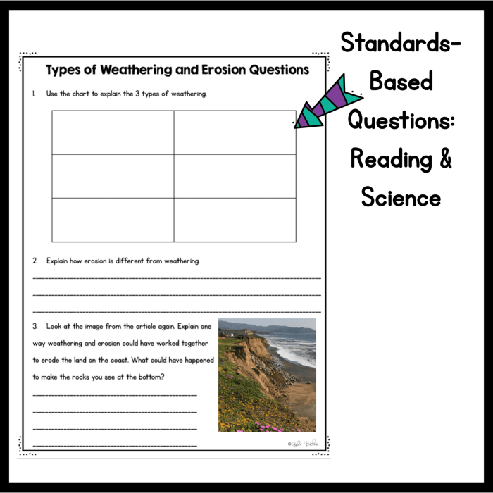 Second grade science worksheet about weathering and erosion processes
