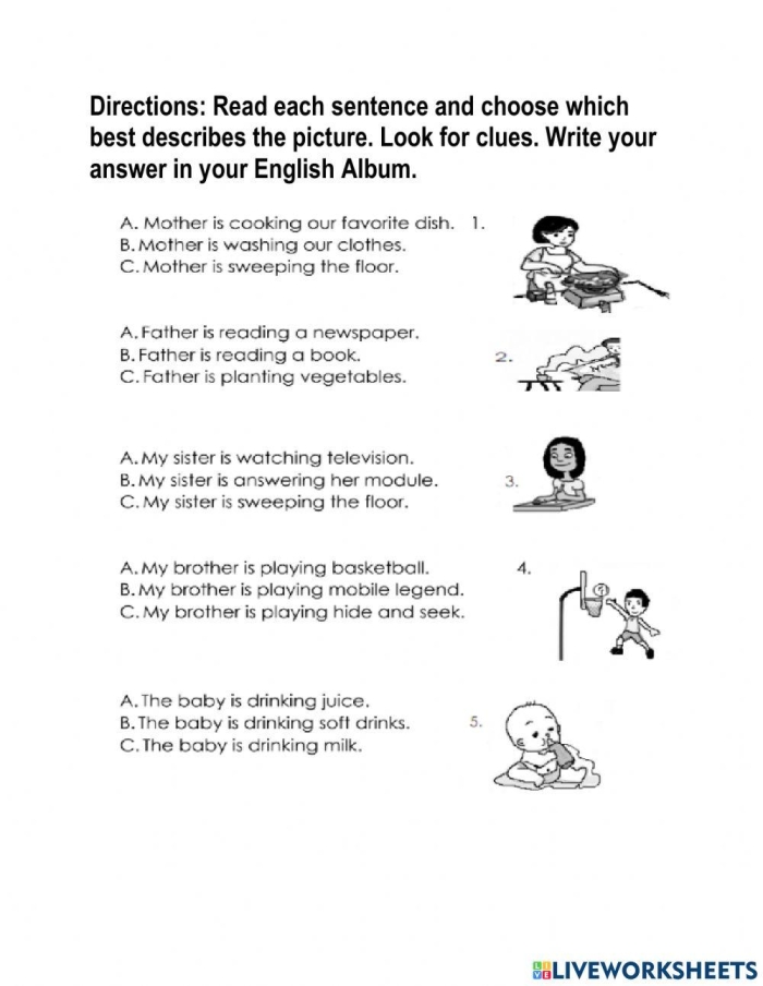 Illustration of a worksheet focused on grammar and vocabulary strategies for young learners Second-grade students engaging with the Read the Word Clues worksheet to discover word meanings