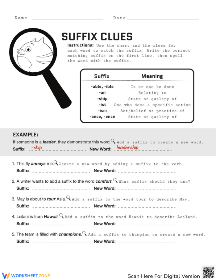 Worksheet featuring the suffix -ible for second graders to enhance spelling skills. Educational resource for students to practice using context clues with -ible words.