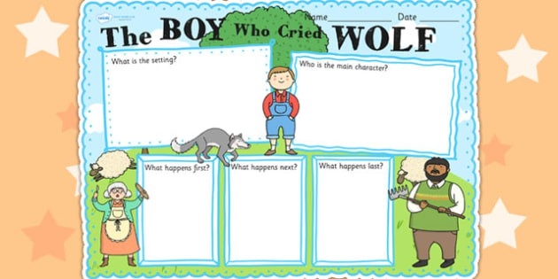 A worksheet featuring questions and activities related to The Boy Who Cried Wolf fable for second graders