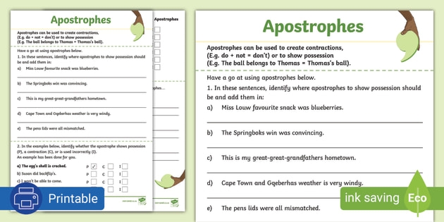 Engaging Possessive Apostrophes With Punctuation Pig worksheet for handwriting practice Worksheet featuring Punctuation Pig to help second graders practice possessive apostrophes