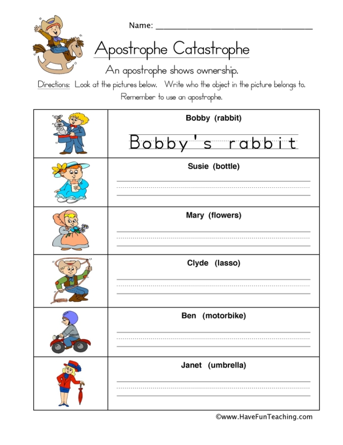Engaging Possessive Apostrophes With Punctuation Pig worksheet for second graders Worksheet featuring Punctuation Pig for practicing possessive apostrophes