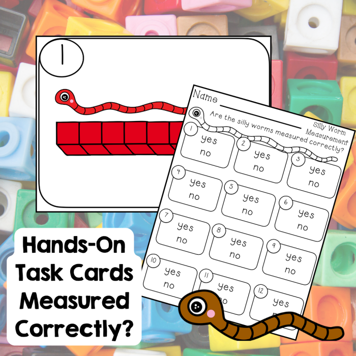 Worksheet image showing fun measurements with worms for young learners A second-grade student measuring a worm on a worksheet about measuring worms