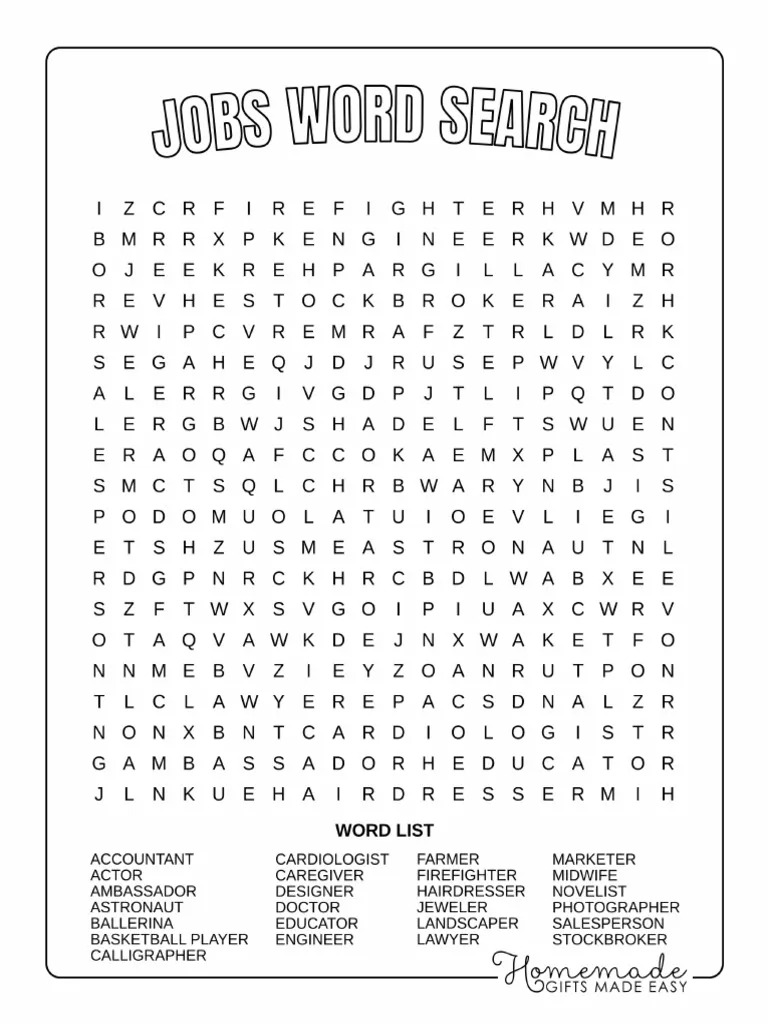 Second grade students searching for job-related words in a fun word search puzzle activity