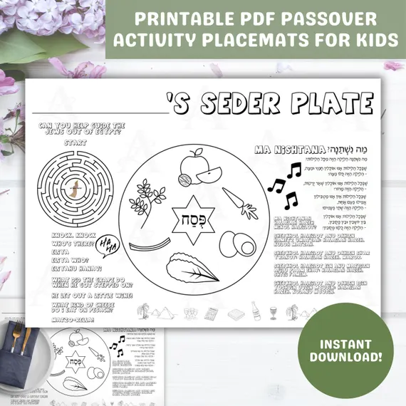 Coloring page featuring a traditional Seder plate for Passover learning. Engaging Color the Seder Plate worksheet for kindergarten students.