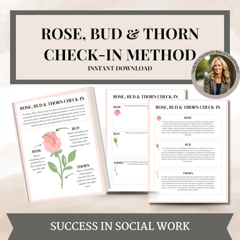 Rose and Thorn Reflection Activity worksheet for sixth grade social emotional learning