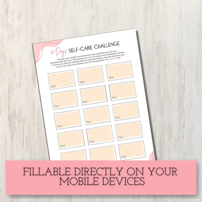 Self-Care Challenge worksheet for sixth graders promoting a 30-day habit-building activity