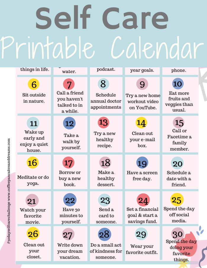 Self-Care Challenge worksheet designed for sixth graders to promote daily wellness habits