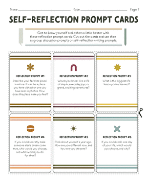 Engaging self-reflection prompt cards to enhance learning and self-awareness in the classroom Self-Reflection Prompt Cards worksheet for sixth-grade students focusing on personal growth and multiplication skills