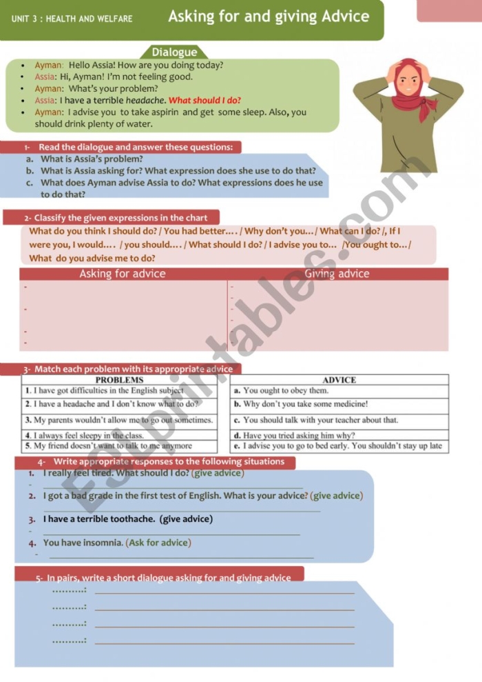 Offer Yourself Advice ASL worksheet for 6th grade students part 6 Sixth grade student writing a reflective advice letter for an American Sign Language worksheet