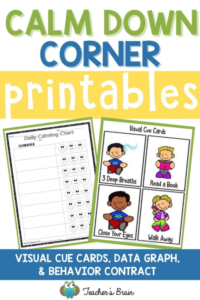 Calm Down Cards for Young Children Worksheet 23 Printable calm down cards for Pre-K students to practice self-regulation strategies