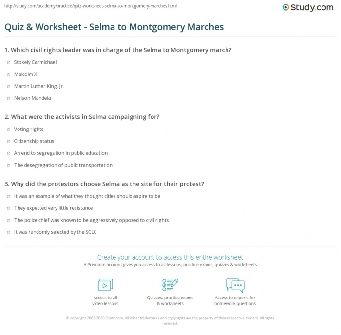 Worksheet illustrating the Selma to Montgomery March for third graders