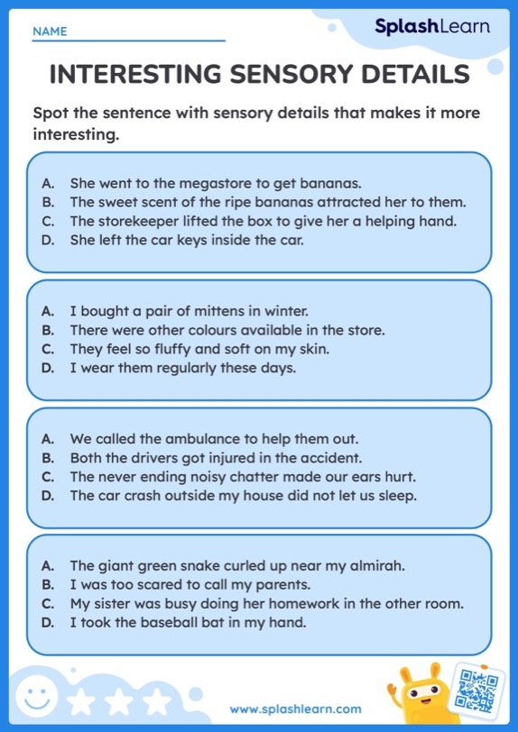 Engaging worksheet to help young writers explore sensory language Sensory Words worksheet for second graders focusing on sorting adjectives by senses