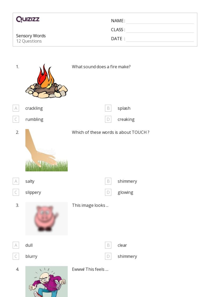 Engaging exercise for young writers to explore sensory language Sensory Words worksheet for second graders focusing on sorting adjectives by senses