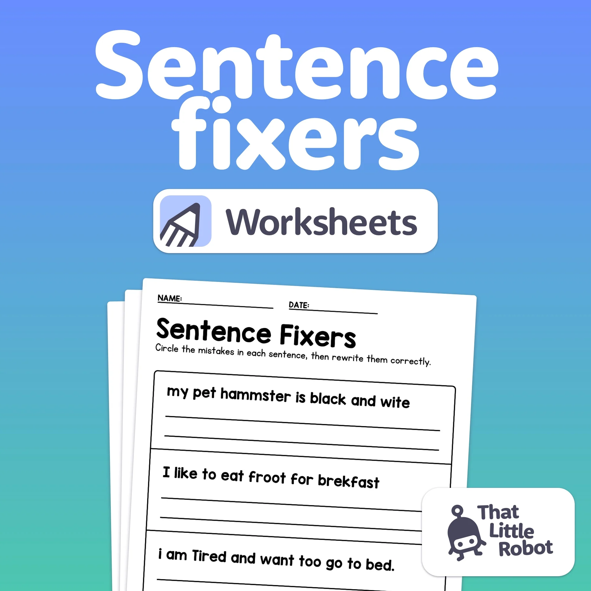 Engaging worksheet for improving punctuation, capitalization, and dialogue in sentences Sentence Fixer worksheet designed for second graders to enhance grammar skills