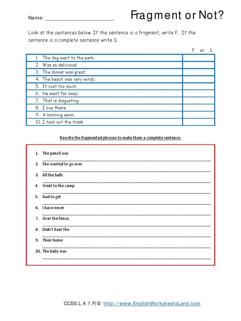 Recognize a Fragment When You See One Worksheet Page One Fourth grade worksheet for identifying and correcting sentence fragments