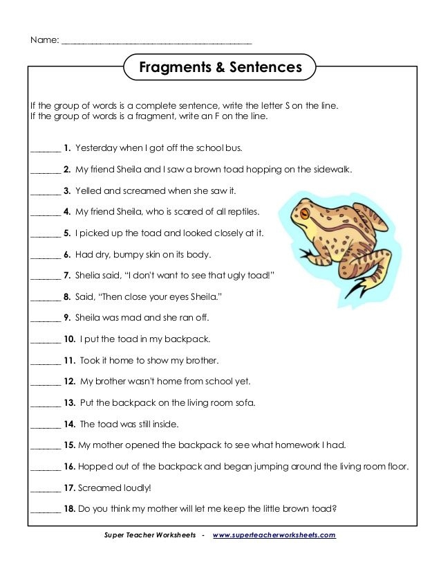 Sentence Fragments Grammar Activity for Second Grade Learners 23 Second grade student completing a sentence fragments to complete sentences grammar worksheet with subjects and predicates
