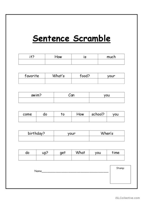 Second grade phonics worksheet featuring a sentence scramble activity for building structure