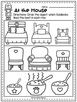 Worksheet for sequencing the story of Goldilocks and the Three Bears for Pre-K students