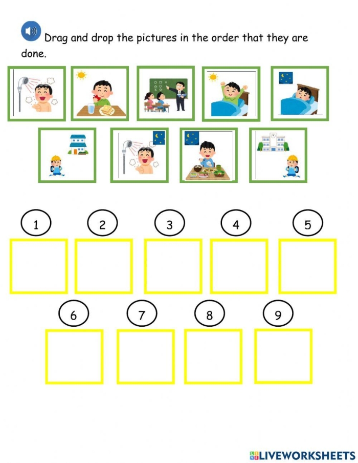 Fourth grade students practicing time and sequence words with fill-in-the-blank grammar exercises