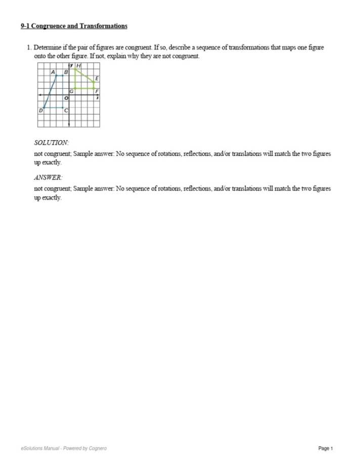 Sequences of Congruence Transformations Practice Worksheet 5 Eighth grade geometry worksheet featuring various geometric figures undergoing sequences of congruence transformations