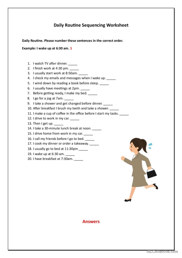 Sequencing Your Day Worksheet Eleven for Early Reading Practice Pre-K students cutting and pasting pictures of a daily routine to learn story sequencing in this printable worksheet