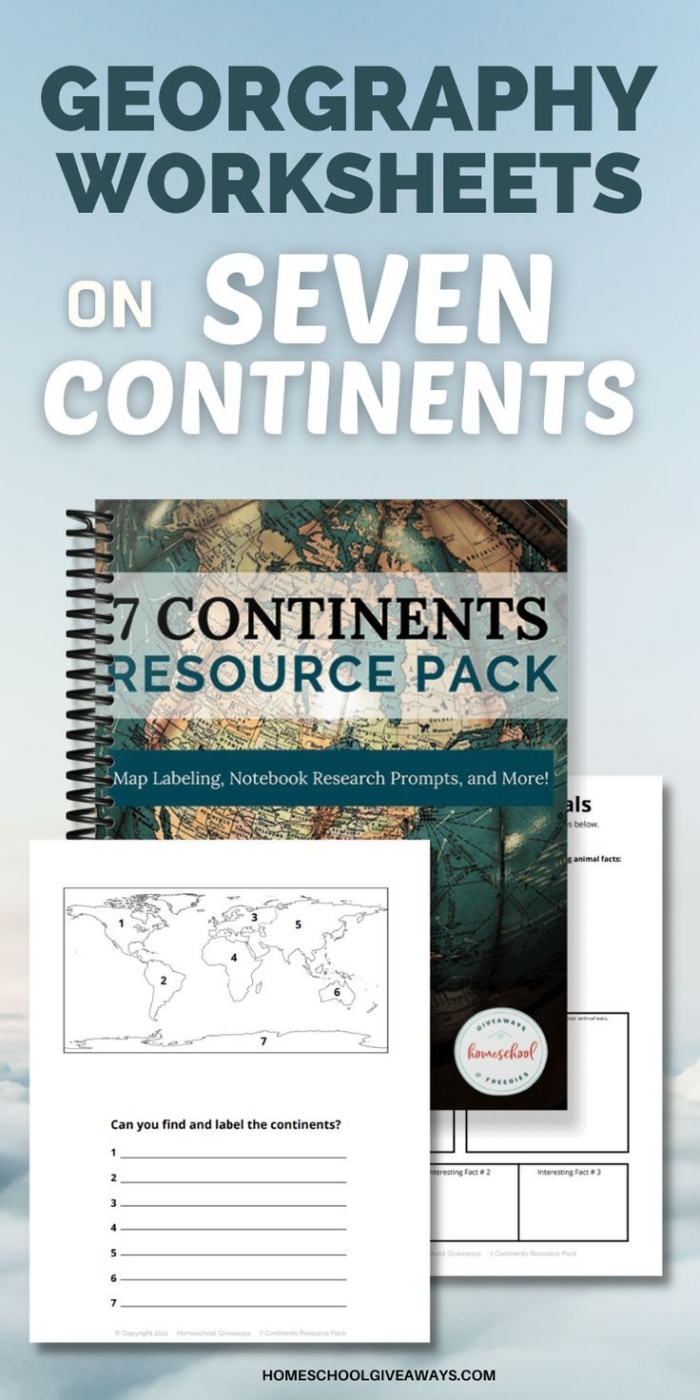 Third grade geography worksheet featuring a crossword puzzle to identify the seven continents by shape