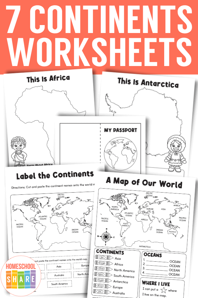 Fourth grade student worksheet featuring cut-out shapes of the seven continents for a world globe project