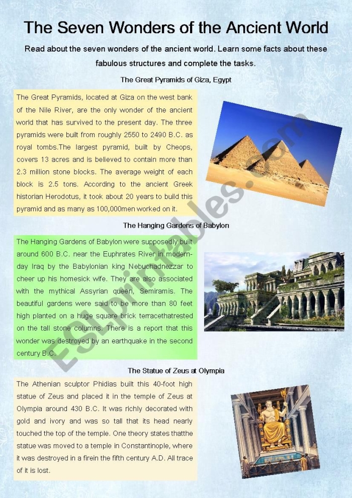 Students researching the New Seven Wonders of the World landmarks on a worksheet with global exploration theme
