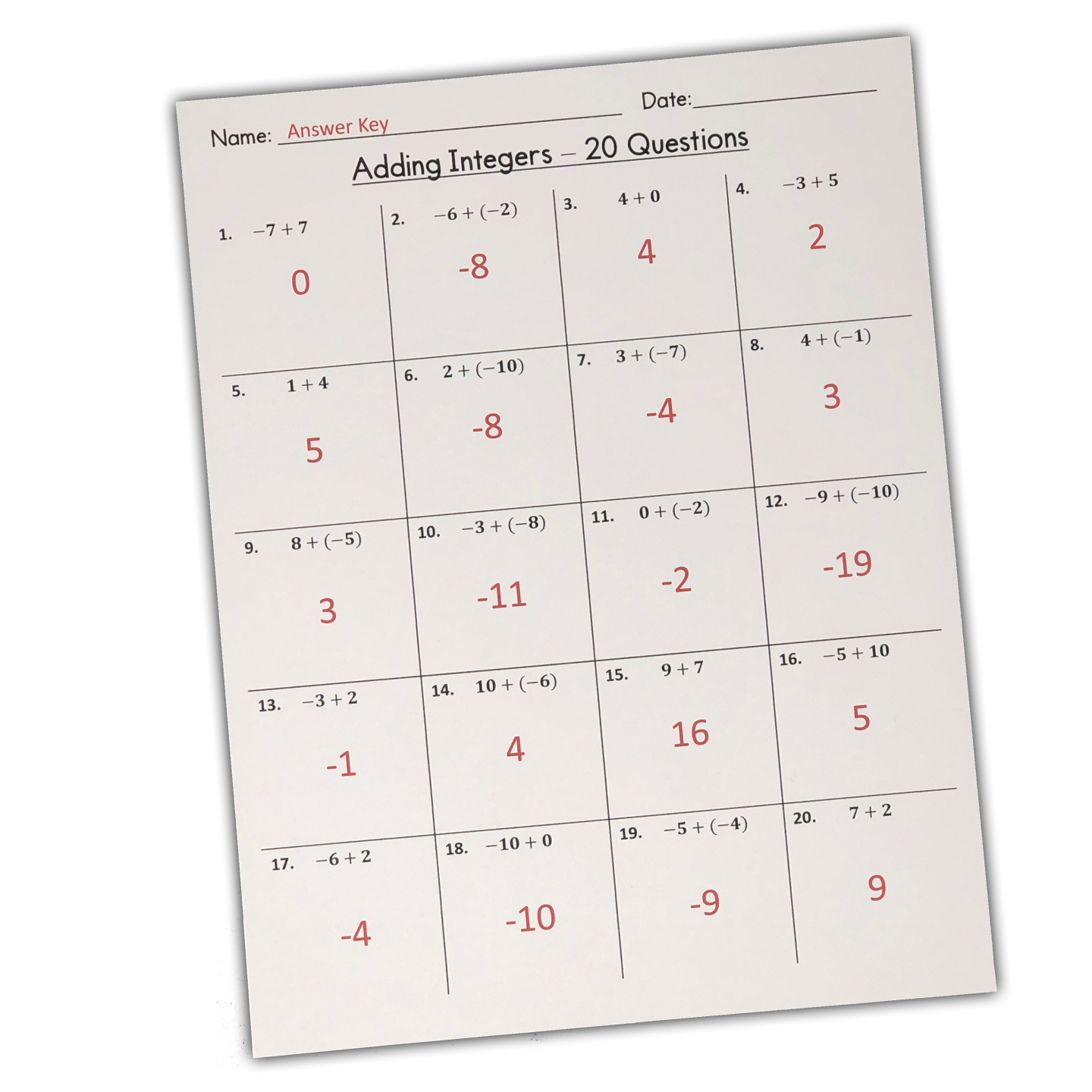 Worksheet for seventh graders focusing on adding integers with engaging problems