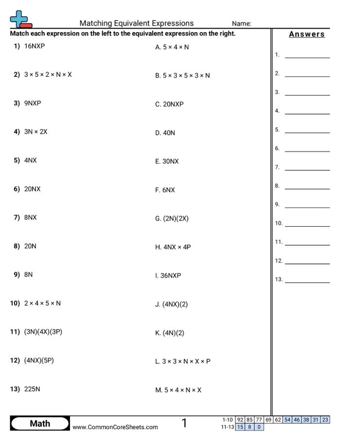 Identify Equivalent Linear Expressions Worksheet for Seventh Grade Math Practice Seventh grade students working on an algebra worksheet to identify equivalent linear expressions