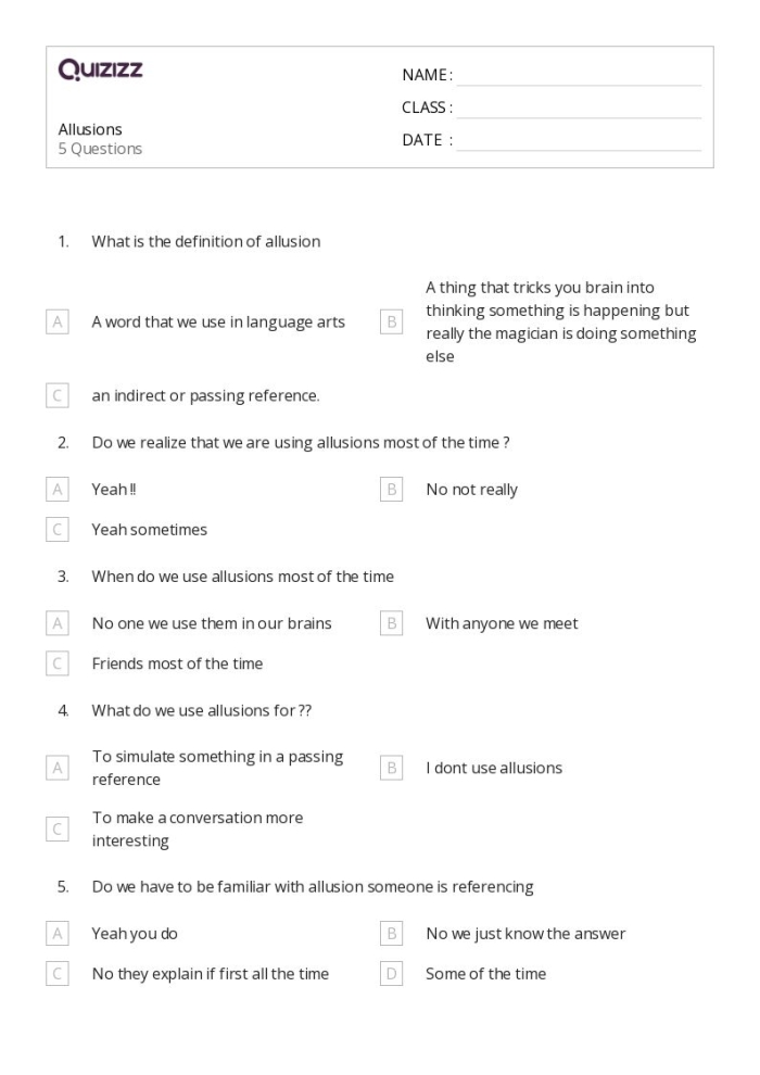 A seventh grade student working through practice exercises that ask them to identify and explain the meanings of common allusions using context clues from sentences
