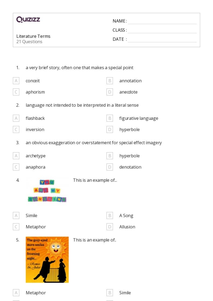 A seventh grade student completing a worksheet exercise about understanding common allusions using context clues and background knowledge