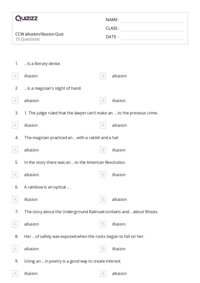 Seventh grade students completing a worksheet exercise about identifying and interpreting common allusions using context clues and prior knowledge