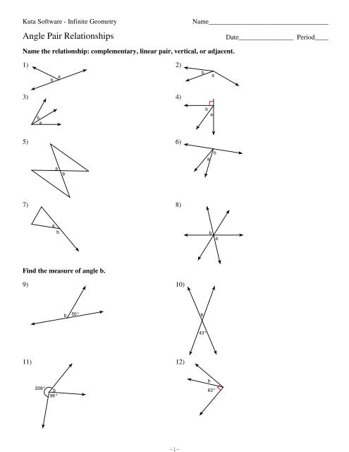 Worksheet illustrating angle relationships for seventh-grade students