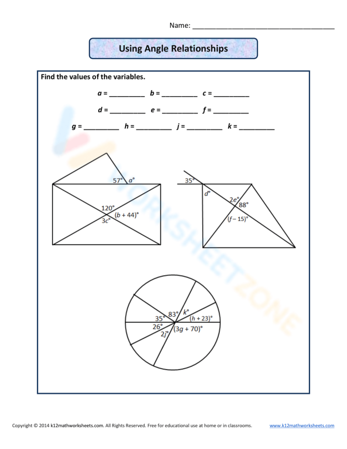 Seventh grade students practicing geometry skills with an angle relationships worksheet