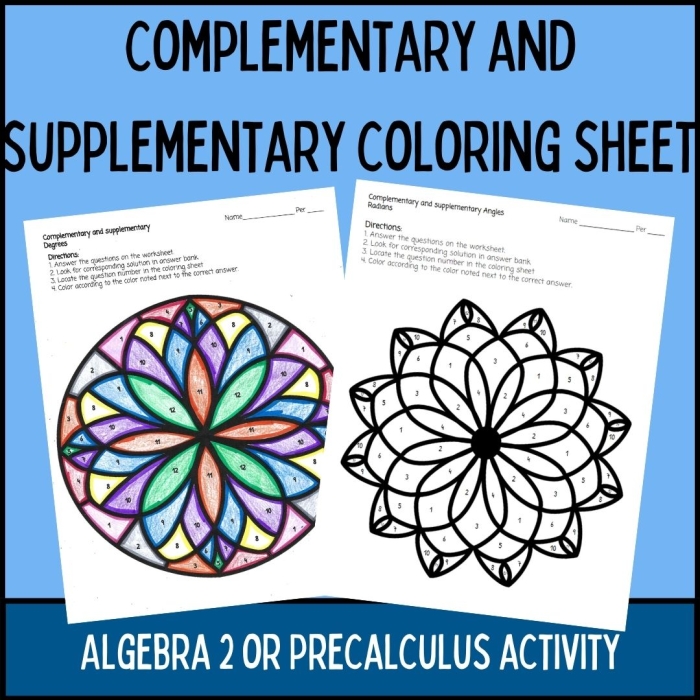 Worksheet focusing on complementary and supplementary angles for seventh graders