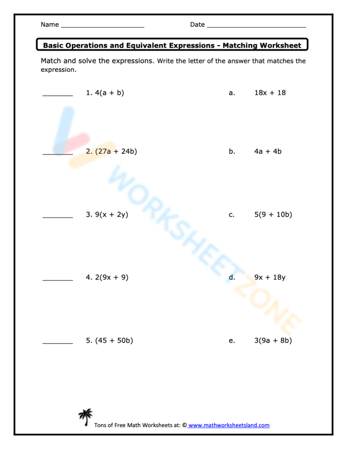Engaging card sort for simplifying and grouping equivalent expressions in math classroom Worksheet featuring a card sort activity for equivalent expressions aimed at seventh graders