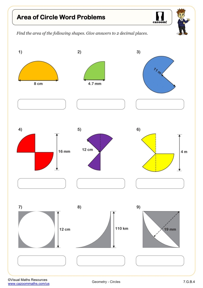 Pi Radius Squared Math Worksheet for Seventh Grade Practice 16 Seventh grade math worksheet focused on calculating the area of a circle using the pi radius squared formula
