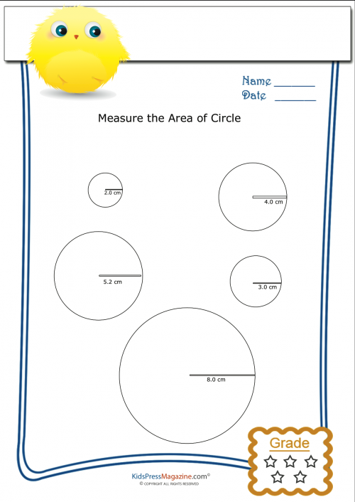 Worksheet for seventh graders practicing the area of circles in geometry