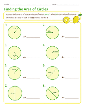 Seventh grade geometry worksheet focusing on calculating the area of circles for practice 16