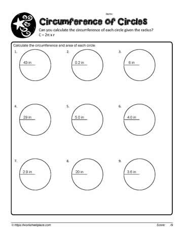 Worksheet for calculating the circumference of circles for seventh-grade students