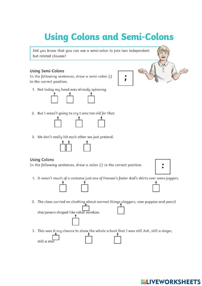 Colon Usage worksheet for seventh graders focusing on punctuation practice