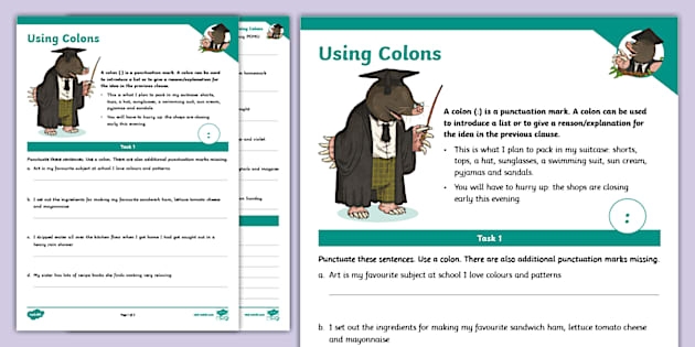 Seventh grade student completing a challenging colon usage worksheet for grammar practice
