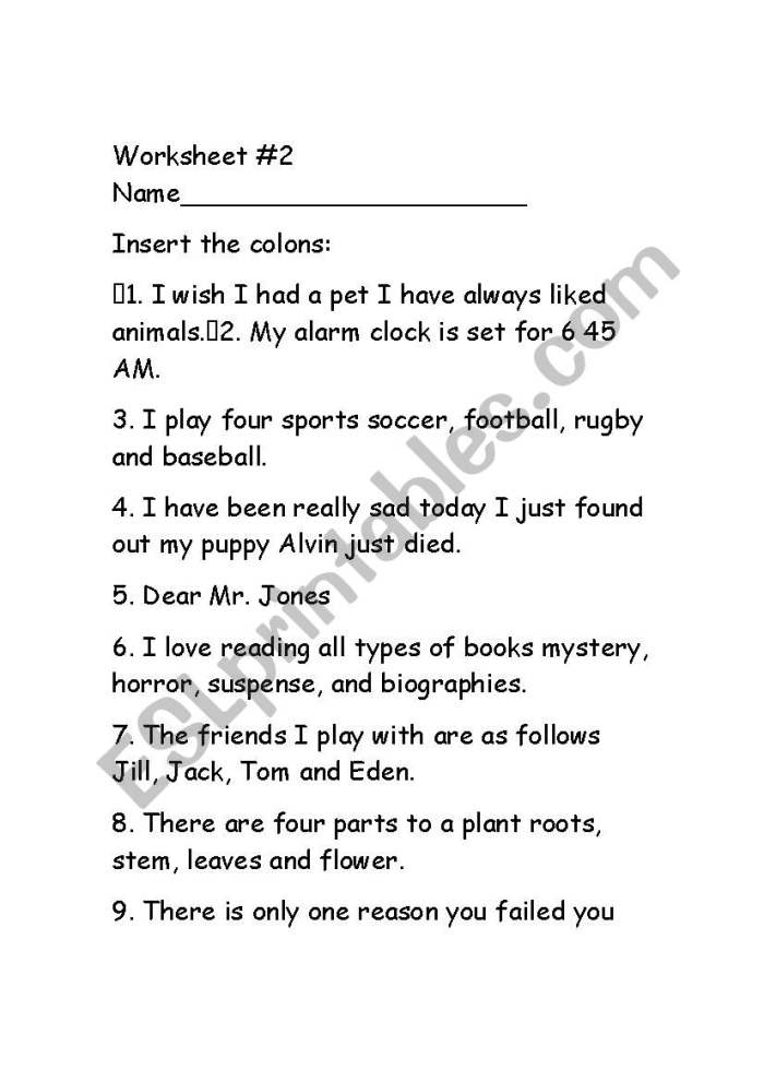 Worksheet for practicing colon usage in place value for seventh graders