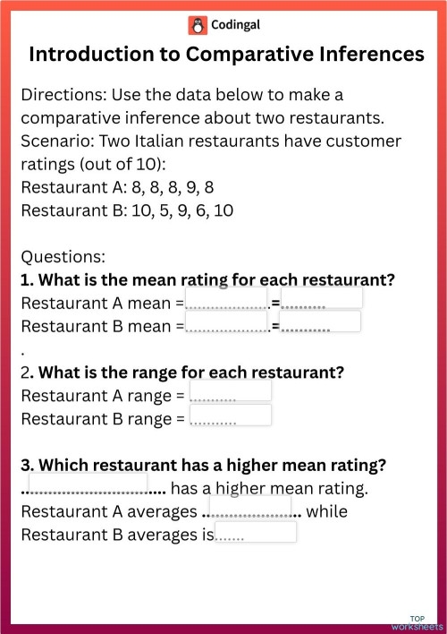 Seventh grade math worksheet featuring comparative inferences and box plot exercises