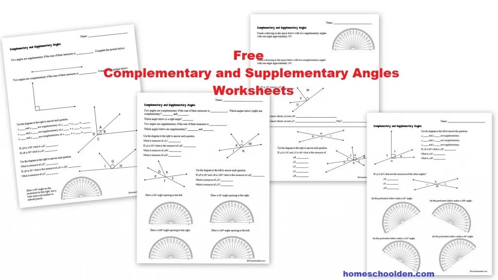 Seventh grade math worksheet featuring geometry problems about finding complementary angles
