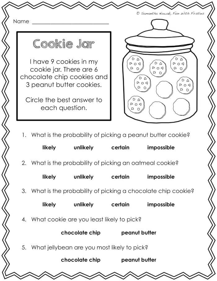 Probability Dice: Practice With Probability Models for Grade 7 Worksheet for practicing probability with dice for seventh graders